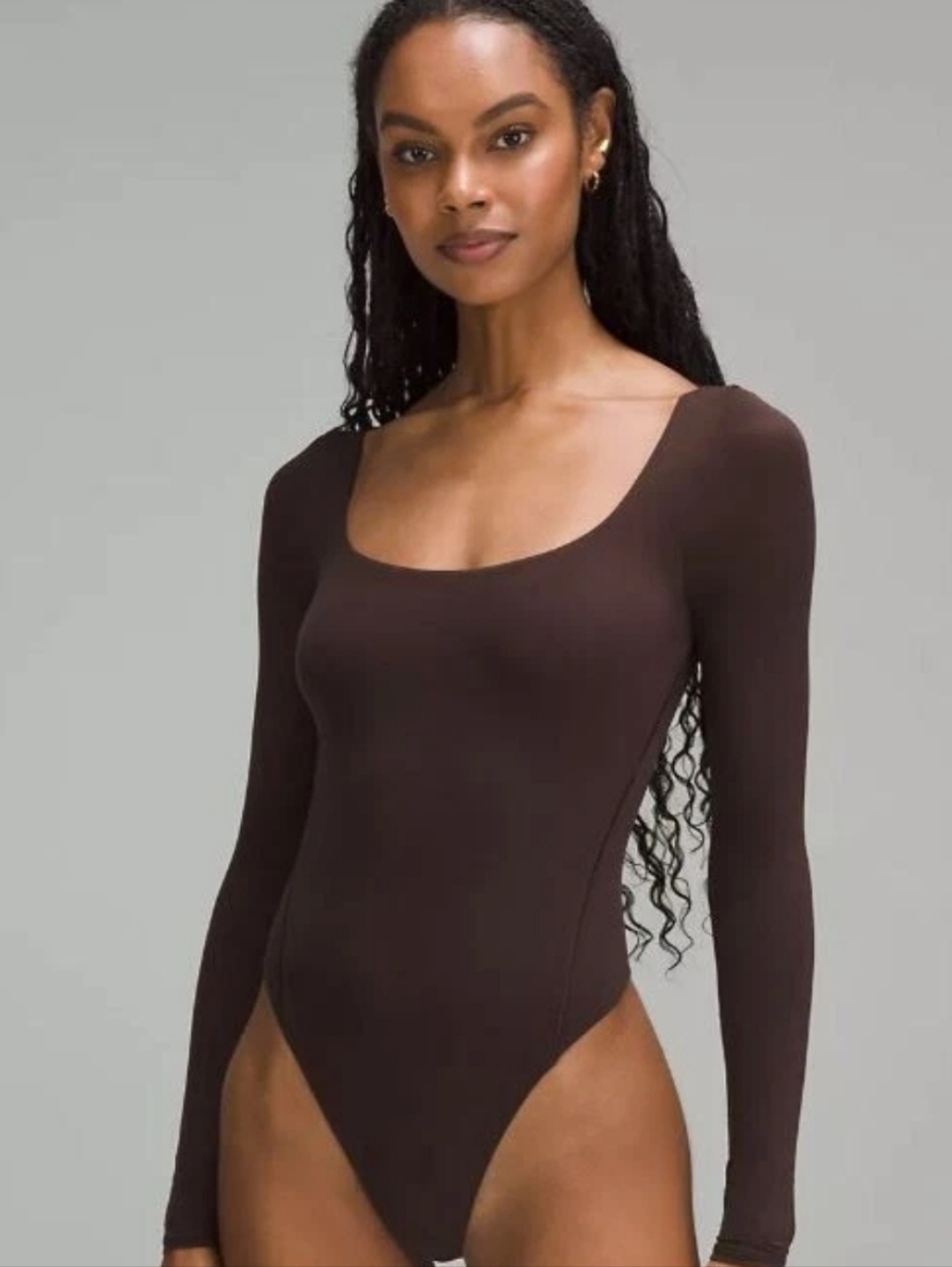 Lululemon Wundermost Ultra-Soft Nulu Square-Neck Bodysuit Brown - Size M
